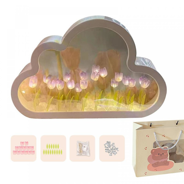 Sky Mirror Tulip Lampe, Håndlaget DIY Tulipaner Speil Nattlys, 100% Ny Purple