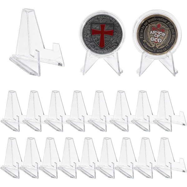 20pcs Clear Coin Display Stand-Plastic Mini easel holder-Acrylic Stands for display Coins|Card|Pocket Watches |Capsules |Challenge Medals|Casino Chips