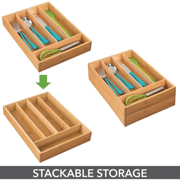 Bambu bestickbricka - delad låda för köket - modern köksanordning Idealisk för sortering av bestick och kökslådortillbehör