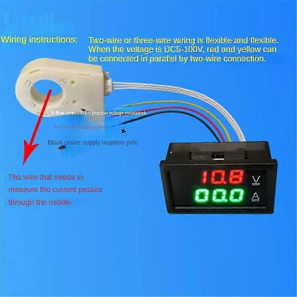 Hall Amperemeter Voltmeter DC 0-300V 50A Batteriovervåker LED Digital Strømspenningsmåler 12V 24V 36V