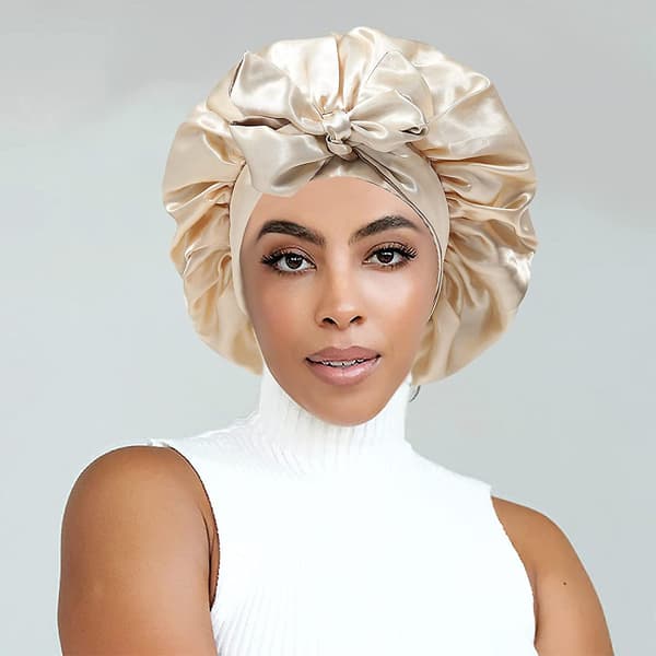 Satin Bonnet Silke Sovehætte Hårhuer Til Sorte Kvinder Elastisk Bånd Hår Coffee and Champagne