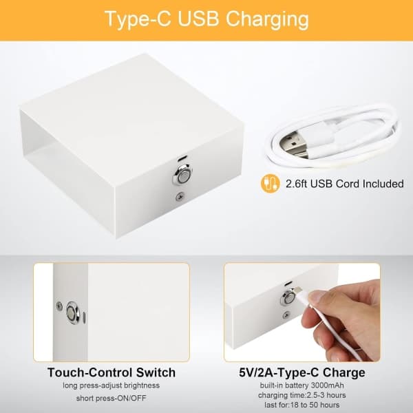 2 væglamper Dæmpbar, Touch væglampe USB Genopladelig Up