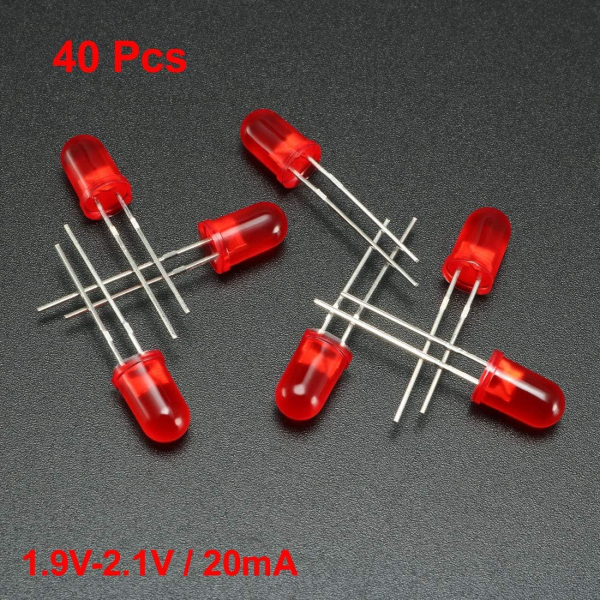 40 kpl 5 mm punainen LED-diodi valot värillinen linssi diffuusi pyöreä 1,9-2,1 V 20 mA 0,02 W valopolttimo lamppu elektroniset komponentit valoa emittoivat diodit