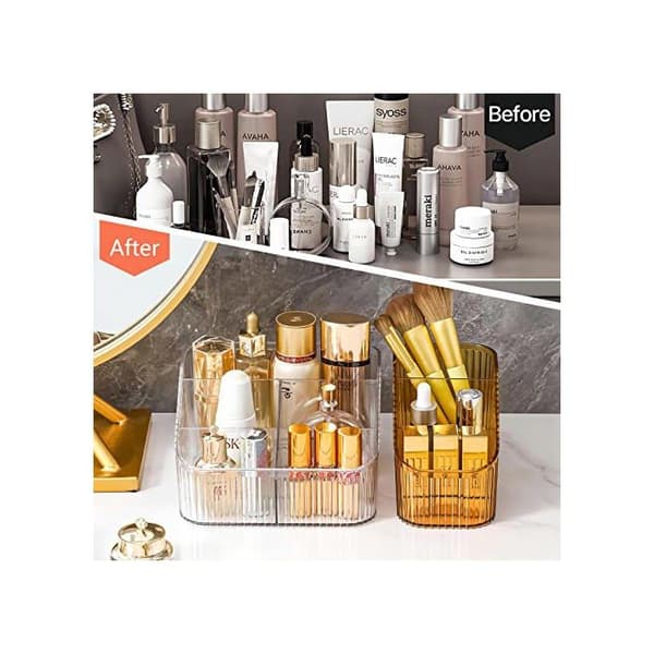 Makeup Organizer med 5 Rum, Akryl Makeupbørsteopbevaring (Sort L)
