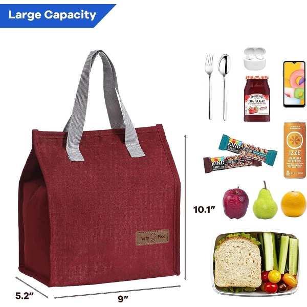 Matposer for kvinner, menn, gjenbrukbar isolert lekkasjesikker tøypose for lunsjboks, kjølevesker for barn, jenter, gutter, voksne (rød)