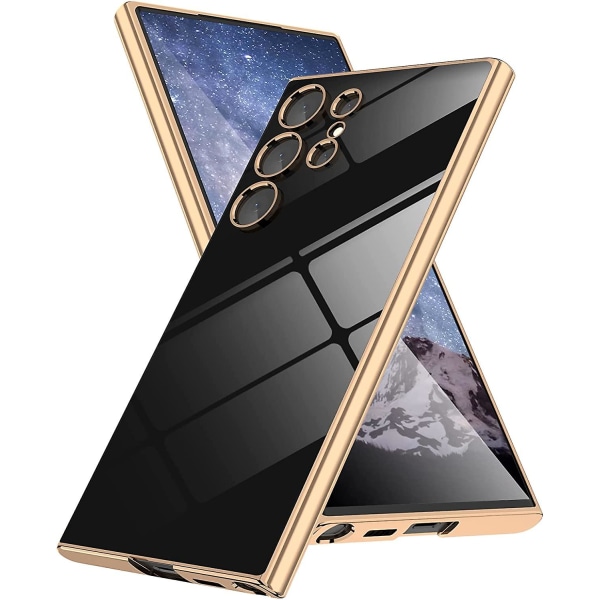 Designet for Samsung Galaxy S23 Ultra-deksel, luksuriøst gullbeleggdeksel forhøyet kantstøtfanger Silikon Støtsikkert telefondeksel, full fallbeskyttelse, myk TPU Standard Black