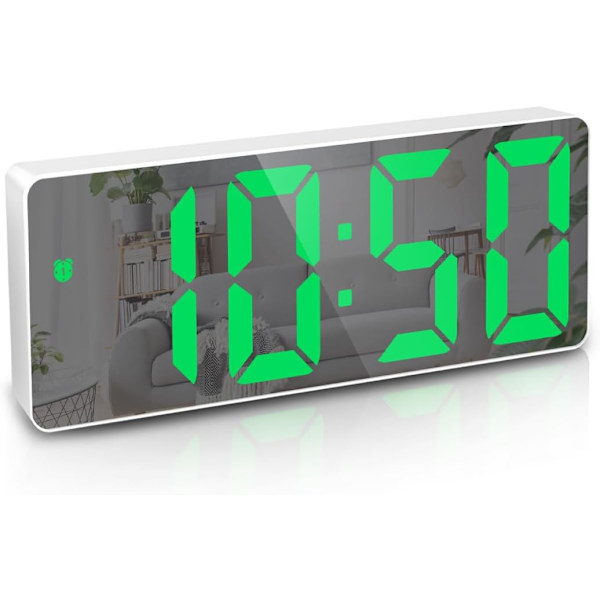 Digital väckarklocka, sängbordsväckarklocka med röst- och beröringsaktivering, batteri/USB-driven digital klocka med stor LED-display, snooze-funktion White & Green