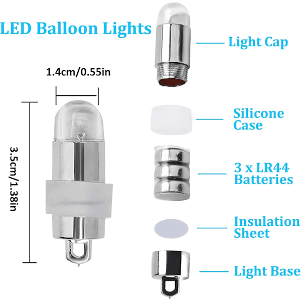 LED Ballonlys, 30 stk. Mini LED Lygtelys, Batteridrevne Miniature LED Lys til Papirballoner, DIY Modeller i Halloween Julefest Colorful