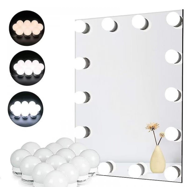 Makeup spejl med belysning 2-14 dæmpbare LED-lys, 3 farvetilstande (kun lys, intet spejl)-WELLNG 6 lights