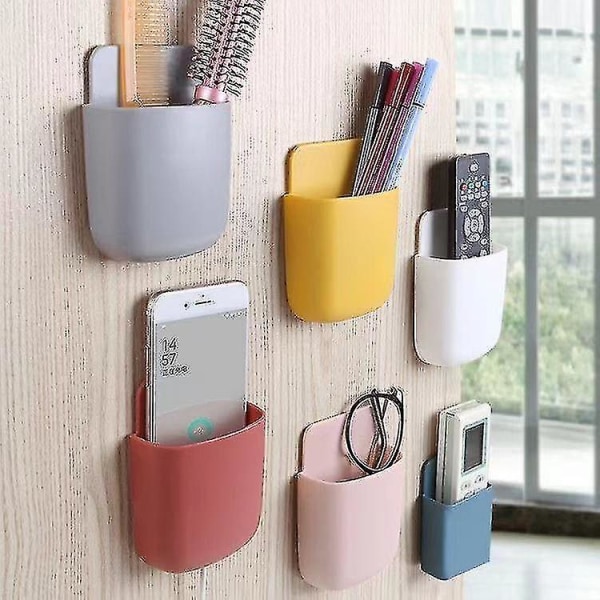 Nano Box Punch- Wall Mobile Phone Storage Rack Hanger Remote Control Storage Box Wall-mounted Bean Paste Red 2pcs