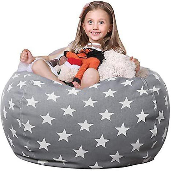 Oppbevaringssekk for utstoppede dyr i form av en sittepuff for barn 18 inches Grey stars