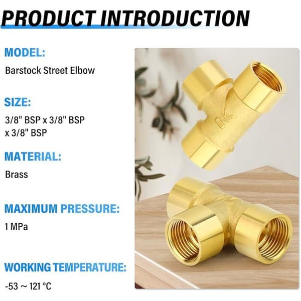 5 stk. messing T-fittings, 3/8\" x 3/8\" x 3/8\" BSP hunrørfittings