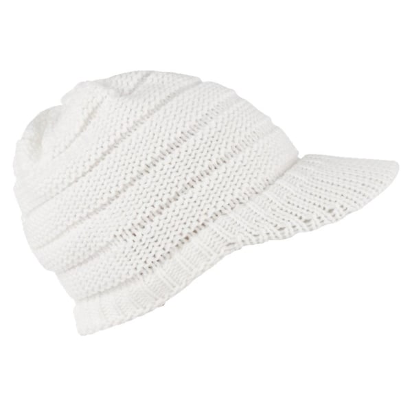 Naisten talvineulottu hattu Talvireunainen pipohattu naisille löysä cap , jossa visiir lämmin White