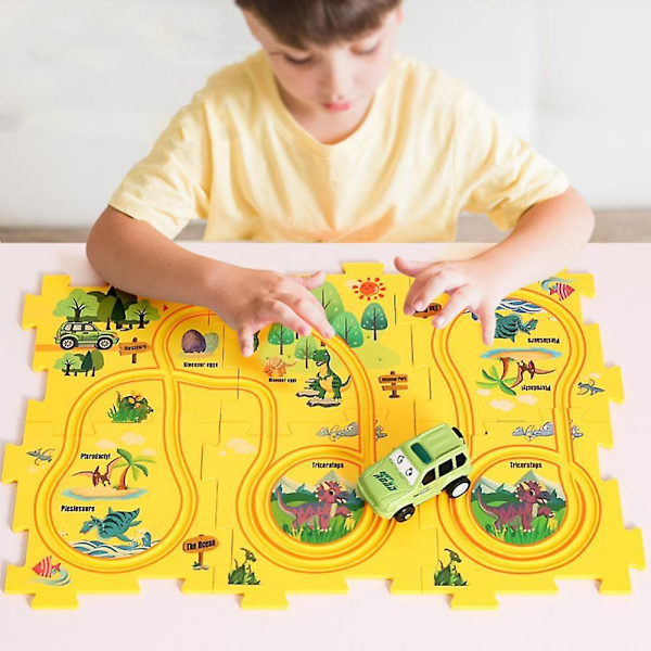 Järnvägspussel leksak DIY montera pussel flexibel järnvägsspår förälder-barn interaktion leksak elektrisk spårbil pussel leksaker presenter Red car puzzel