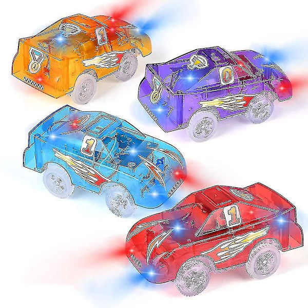 4 kappaleen korvaavat rata-autot, valaistu lelukilpa-autot 5 LED-vilkkuvalolla