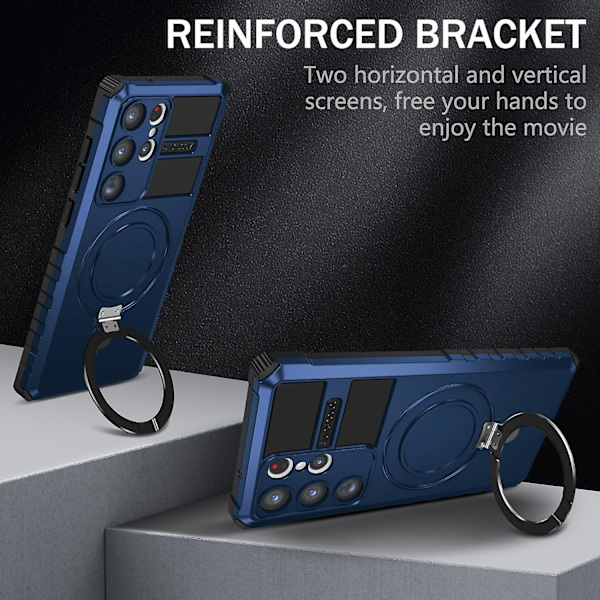 Magnetisk fingergrep stativdeksel for Samsung Galaxy S23 Ultra-telefon Blue