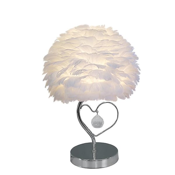 Vit fjäder skrivbordslampa, sänglampa, sovrum sängbord, gåsfjäder hjärta vinge fjäder skrivbordslampa UK white