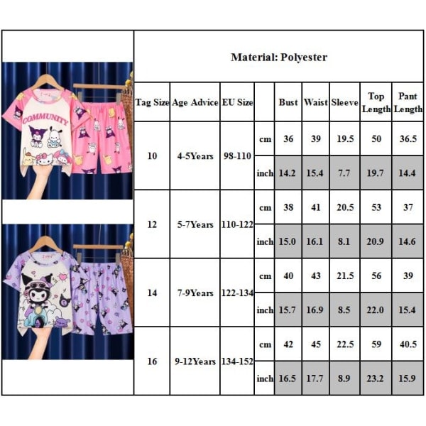 Sanrio Pyjamas Pyjamas Pjs Set/Nattlinnen Barn Flickor Loungewear Sovkläder #4 4-5Years