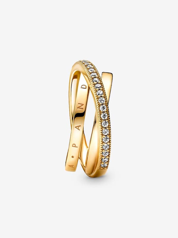 Pandora – Crossover Pavé Trippel Ring – 14k gullforgylling Circumference: 58mm