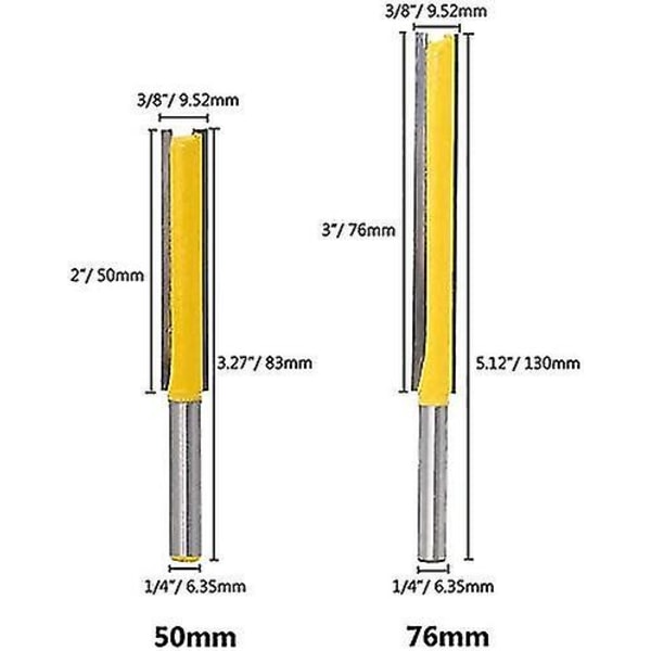 2 stk 6,35 mm skaft Flush Trim Fresebits Ekstra lange hardmetall trebearbeiding Freser 50 mm 76 mm Hy