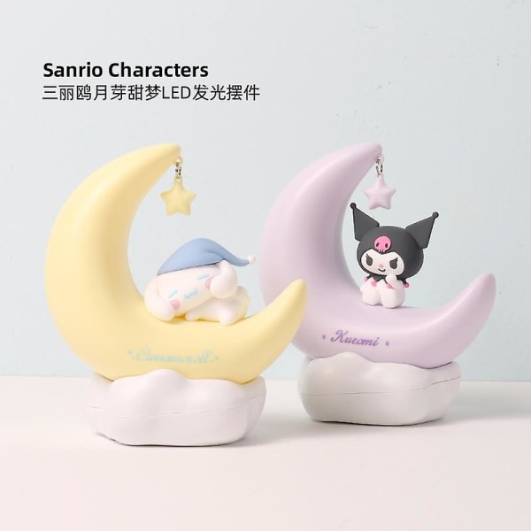 Sanrio Måne LED Lys Anime Kuromi Cinnamonroll Kawaii Tilbehør Ornament Skjønnhet Soverom Nattelys Sengelampe Dekorasjon Kuromi with box