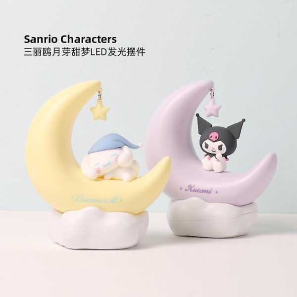 Sanrio Moon Led Light Anime Kuromi Cinnamonroll Kawaii Tilbehør Ornament Skønhed Soveværelse Natlys Sengelampe Dekoration Cinnamorollwith box