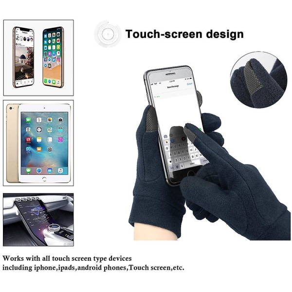 Mørkeblå hansker til menn og kvinner, høst- og vinterhansker, utendørs termiske hansker, hansker for mobiltelefoner med berøringsskjerm L