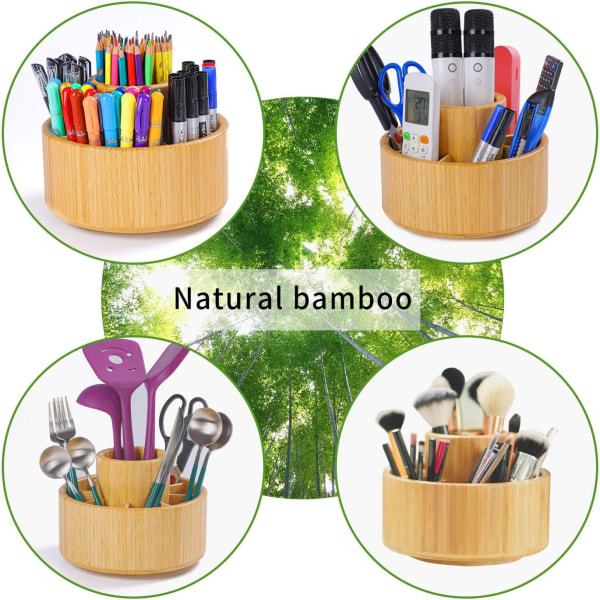 Bambuinen pyörivä lyijykynäteline, toimistopöydän taidetarvikkeiden järjestäjät, puinen pöytäkynän säilytyslaatikko, värillinen kynäkotelo, 360 astetta