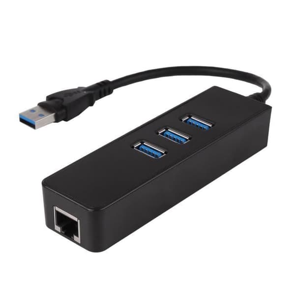 RJ45 Ethernet-sovitin - USB 3.0 - 3 porttia - 1000 Mbps - Musta - Langallinen verkkokeskitin