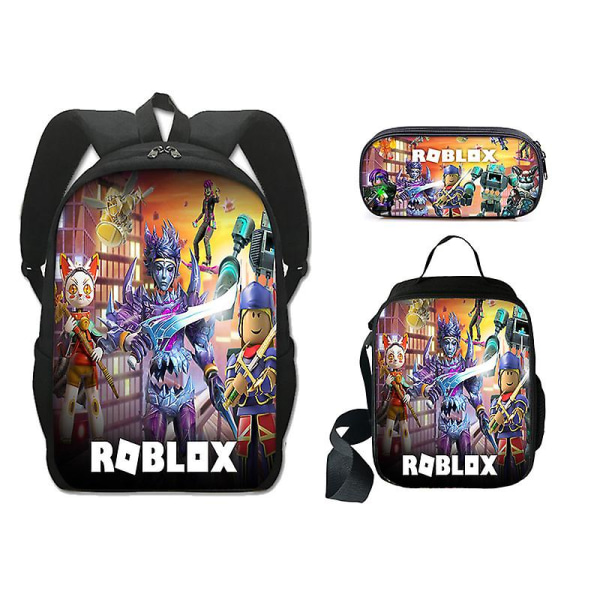 Lasten Roblox-koululaukku, kolmiosainen set , joka ympäröi polyesteriä, yksikerroksinen lyijykynälaukku lounaskassi reppupaketti style2