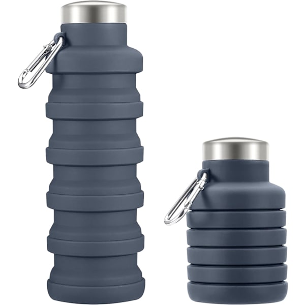 Hopfällbar vattenflaska i silikon, resetillbehör, hopfällbar gymflaska, läckagesäker, vandringstillbehör, hopfällbar vattenflaska 500 ml Gray