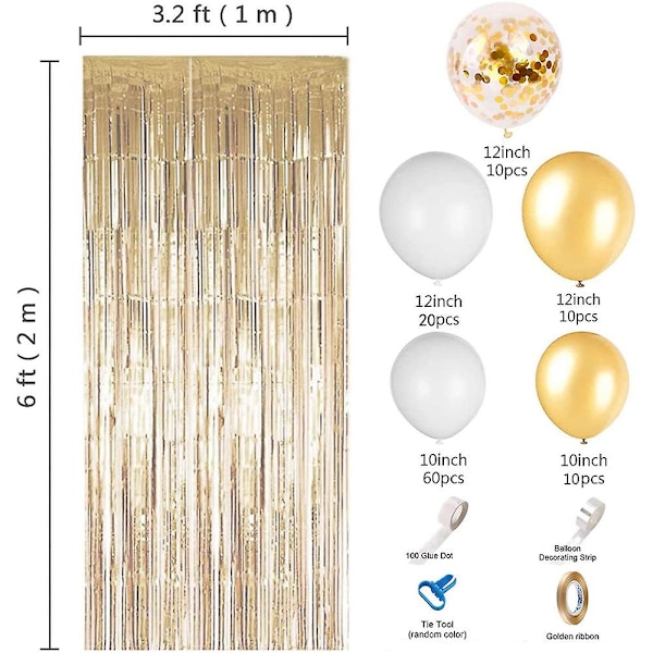 Platin Ballongirland Kit Med Gyldne Trådgardiner Platinballoner Hvid Og Guld Bryllup Fødselsdagsfest