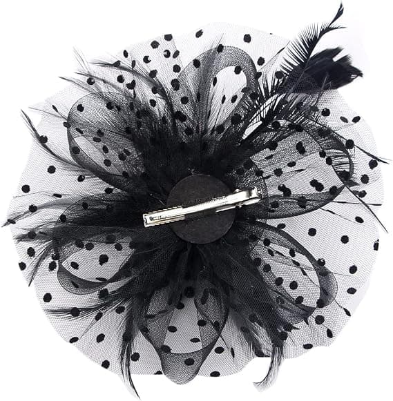 Fascinator Hat til kvinder, damer, bryllup, te-selskab, flapper, pillbox hat, ascot, racerhat, fjer, blomst (sort)