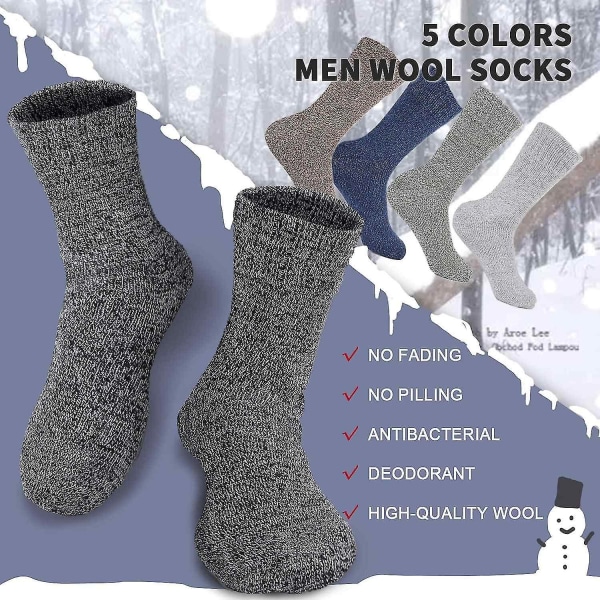 5 par herre uldsokker vintersokker strikket bløde varme tykke sokkestøvler Skivandring