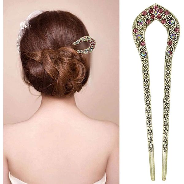 2 kpl Vintage hiustikkua, kristallirhinestone kaksoispiikkinen hiusneulakeppi kampaus Chignon hiusneula