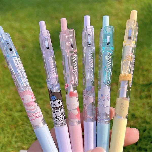 6 stk. Kawaii Sanrio Gel Pen Tegneserie Anime Stationery Kuromi My Melody Cinnamoroll 0,5 mm Sort Høj Kvalitet Til Studerende