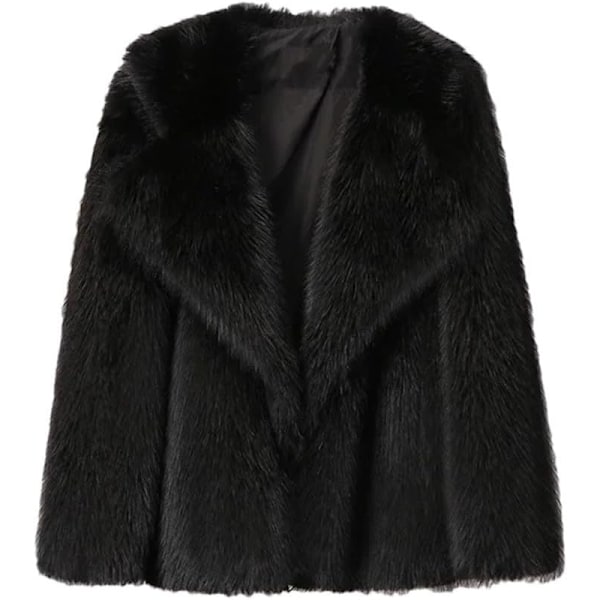 Chic Damejakke med Sjal Krave, Dobbelt Bryst, Lang Uld Black Fur Coat L