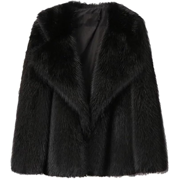 Elegant Kåpe for Kvinner med Sjal Krage, Dobbel Brystlukking og Lang Lengde i Ull Black Fur Coat L