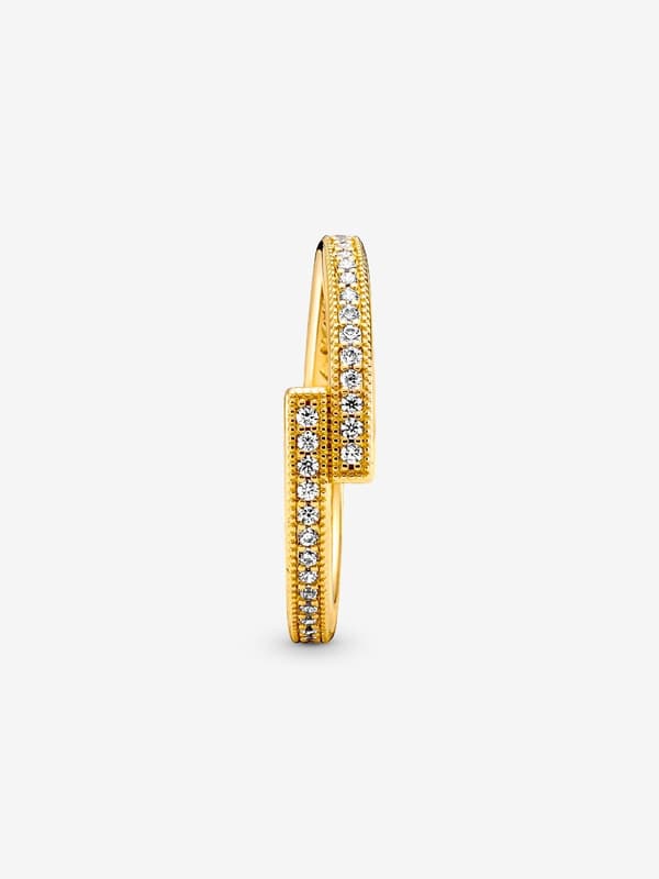 Pandora - Glitrende overlappende ring - 14k gullbelegg Circumference: 54mm