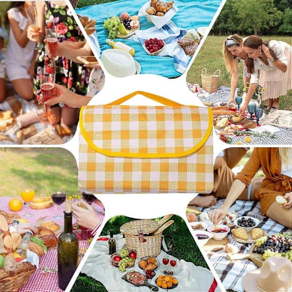 Picnic Tæppe, Foldbart, Ternet, 200x200cm, Udendørs, Gul