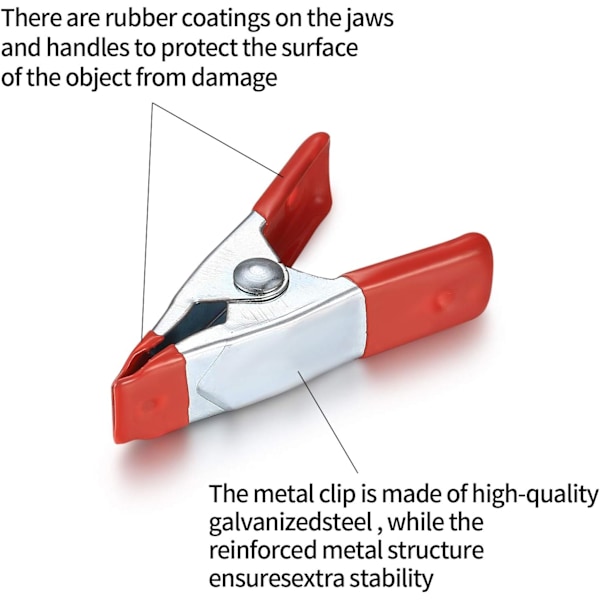 Metallfjäderklämmor, kraftiga klämmor med gummiöverdrag, för camping, träbearbetning, modelltillverkning - 20 st/2 tum