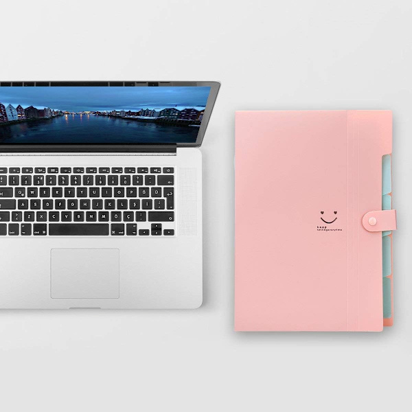 Expanderbar mapp, A4-pappersfickor Dragspelsdokumentväska Organizer Plånböcker Filer Mappar med spänne Stängning för skola Kontor, 5 fickor Pink