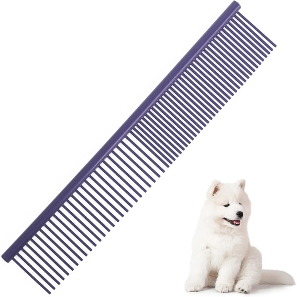 Hundekam, kjæledyrkam i rustfritt stål Hundepleiekam, kjæledyrkam med avrundede tenner for små mellomstore og store hunder og katter 19 x 3,5 cm (mørk lilla)