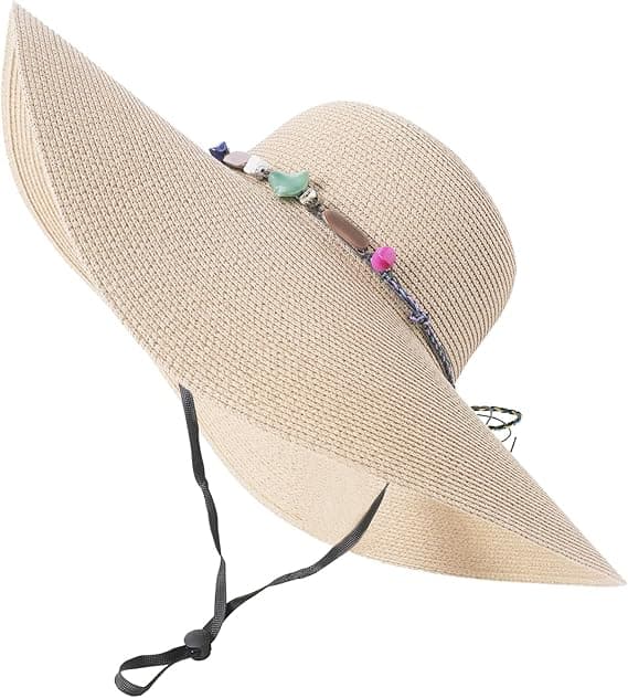 Dame Bredbremmet Halmhatt Floppy Foldable Roll up Cap Strand Solhatt UPF 50+ Beige