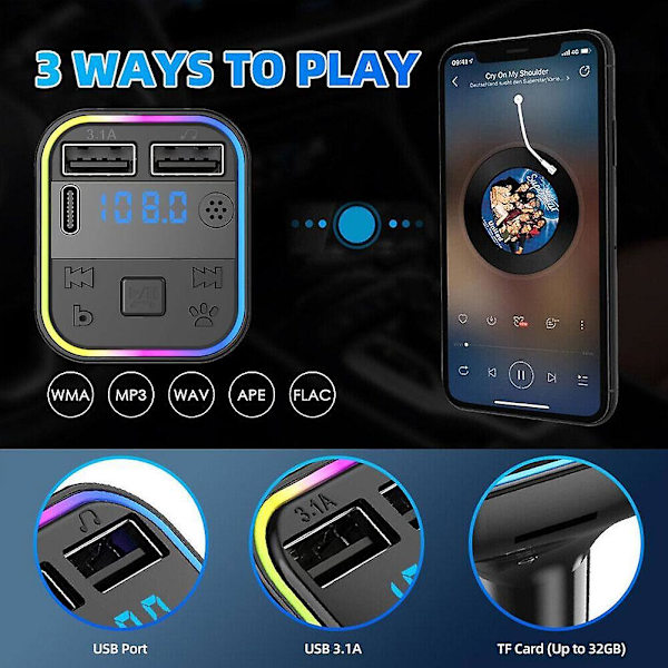 Håndfri Bluetooth FM-sender Bilsett Radio Mp3-spiller/USB-lader