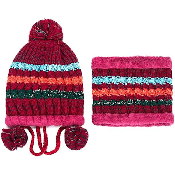 Neulehattuhuivisetti Talvi Lämmin Paksu Virkattu Pom Pom Beanie Hat Cap Ulkoilu Hiihto Lumilautailu Pyöräily Pom Pom Hemming Hatut Fleecevuorilla