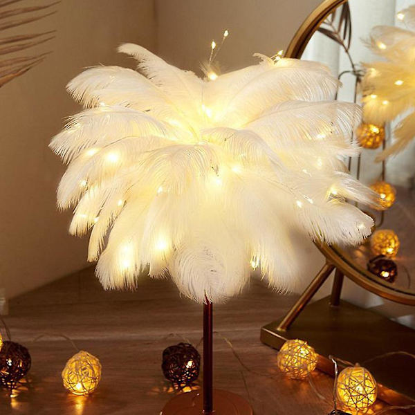 Led fjærlampe bordlampe liten nattlampe soverom jentehjerte nattbordlampe 1 pc White