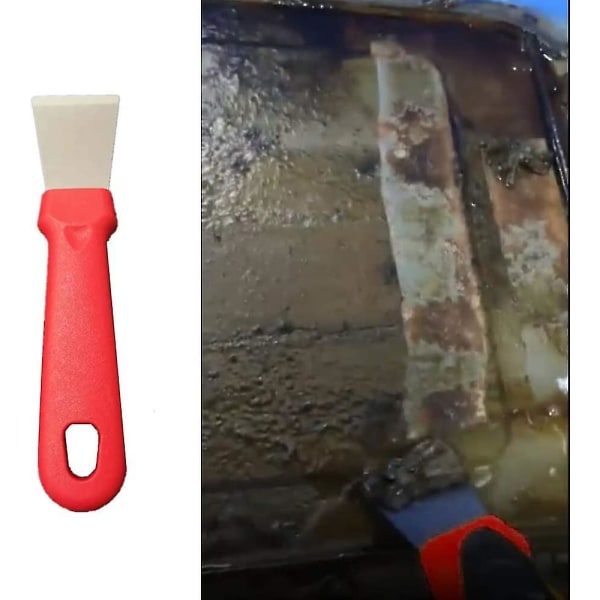 Rengøringsskraber, Rengøringsredskaber Til Ovne, Rustfrit Stålskraber, Rød, 2 Stk (Lige Version + Buet Version) Hy