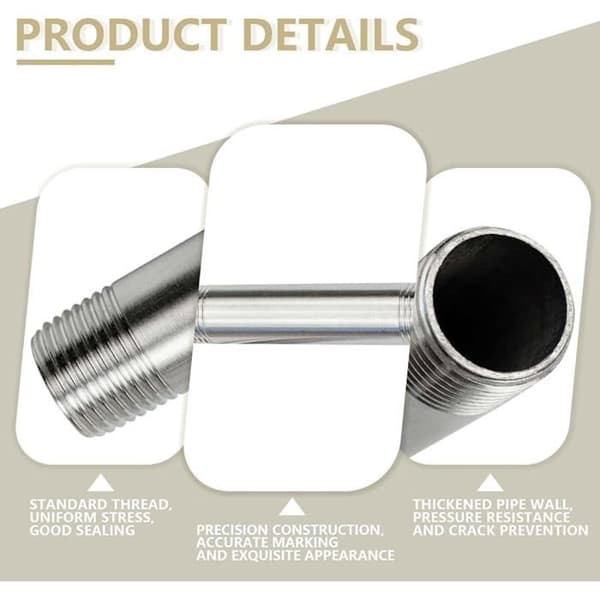 2 stk. 200MM 1/2\" han × 1/2\" han BSP gevind 304 rustfrit stål forlænger nippel støbte rørfittings