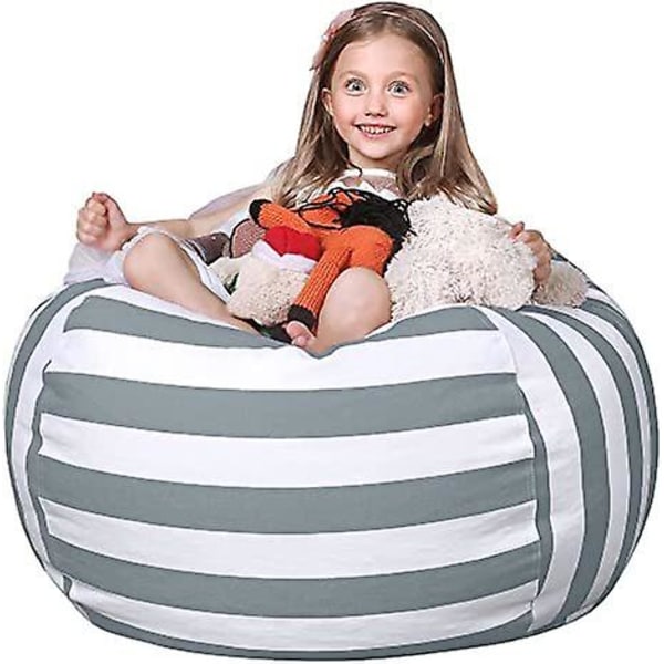 Oppbevaringssekk for utstoppede dyr i form av en sittepuff for barn 24 inches Grey lines